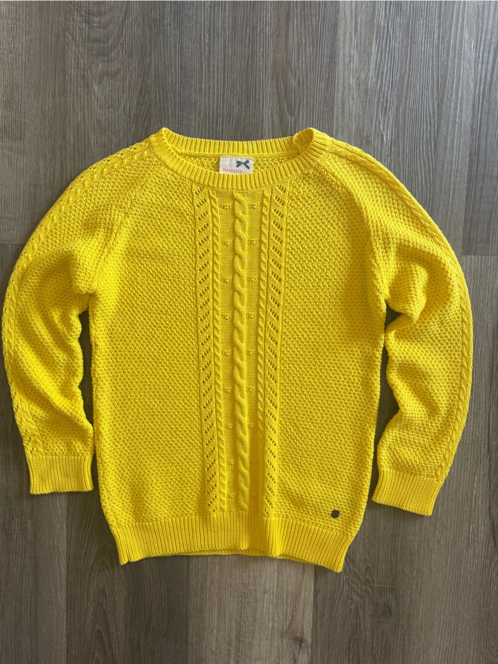 Vintage Y2K Tommy Girl Cable Knit Sweater Yellow Cotton Women’s Size S Preppy